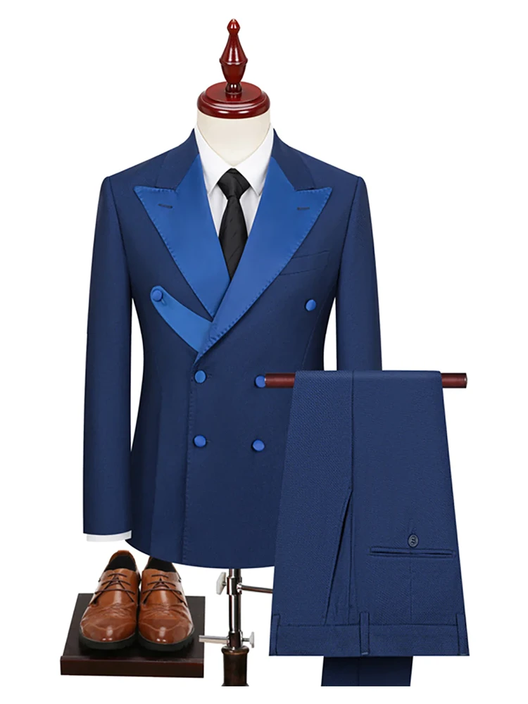 Navy Blue Two Piece Peaked Lapel Business Suit main image 1